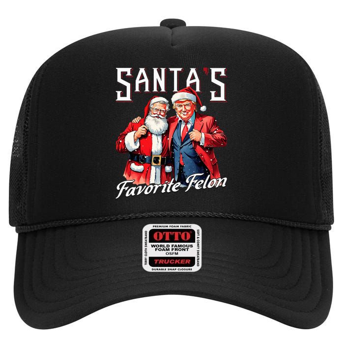 SantaS Favorite Felon Santa Claus Trump Christmas Pajamas High Crown Mesh Back Trucker Hat