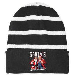 SantaS Favorite Felon Santa Claus Trump Christmas Pajamas Striped Beanie with Solid Band