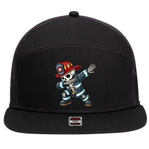 Skeleton Funny Fire Firefighter Dabbing Halloween Costume Meaningful Gift 7 Panel Mesh Trucker Snapback Hat