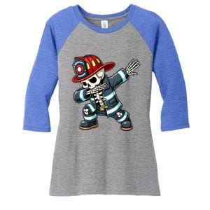 Skeleton Funny Fire Firefighter Dabbing Halloween Costume Meaningful Gift Women's Tri-Blend 3/4-Sleeve Raglan Shirt