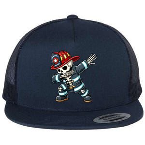 Skeleton Funny Fire Firefighter Dabbing Halloween Costume Meaningful Gift Flat Bill Trucker Hat