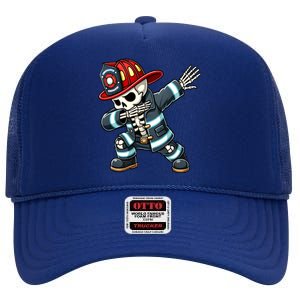 Skeleton Funny Fire Firefighter Dabbing Halloween Costume Meaningful Gift High Crown Mesh Back Trucker Hat