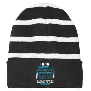 Swimming Facts Funny Water Sports for Swimmer Team Coach Striped Beanie with Solid Band