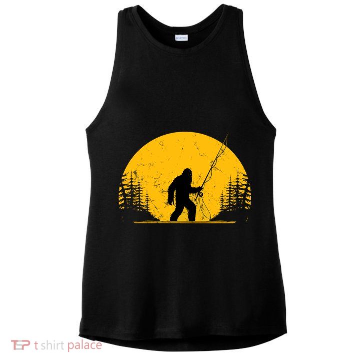 Sasquatch Fly Fishing Vintage Trout Fisherman Funny Ladies PosiCharge Tri-Blend Wicking Tank