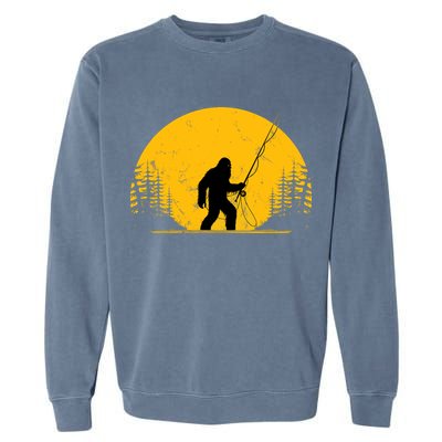 Sasquatch Fly Fishing Vintage Trout Fisherman Funny Garment-Dyed Sweatshirt
