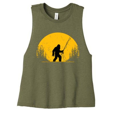 Sasquatch Fly Fishing Vintage Trout Fisherman Funny Women's Racerback Cropped Tank