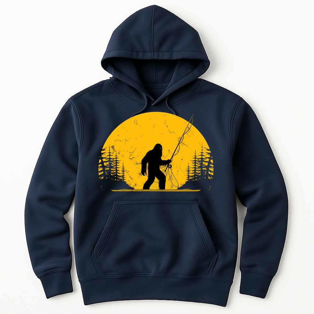 Sasquatch Fly Fishing Vintage Trout Fisherman Funny Hoodie