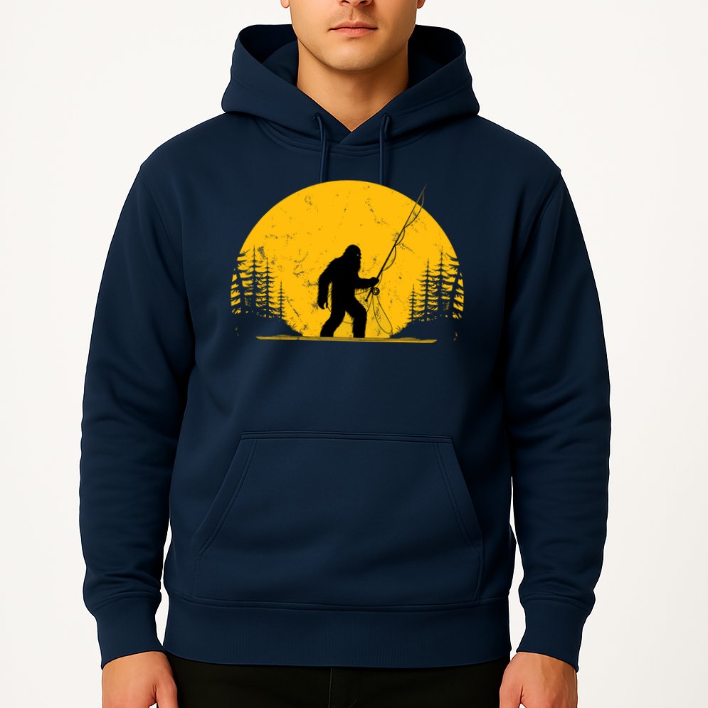Sasquatch Fly Fishing Vintage Trout Fisherman Funny Hoodie