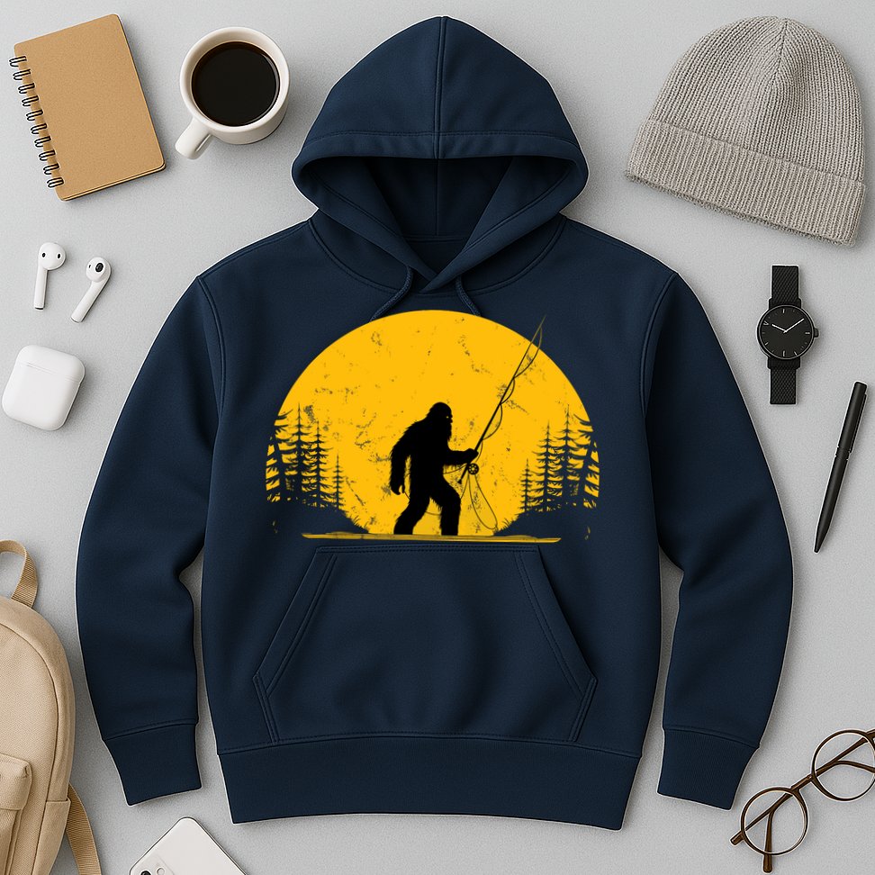 Sasquatch Fly Fishing Vintage Trout Fisherman Funny Hoodie