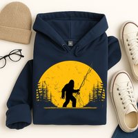 Sasquatch Fly Fishing Vintage Trout Fisherman Funny Hoodie