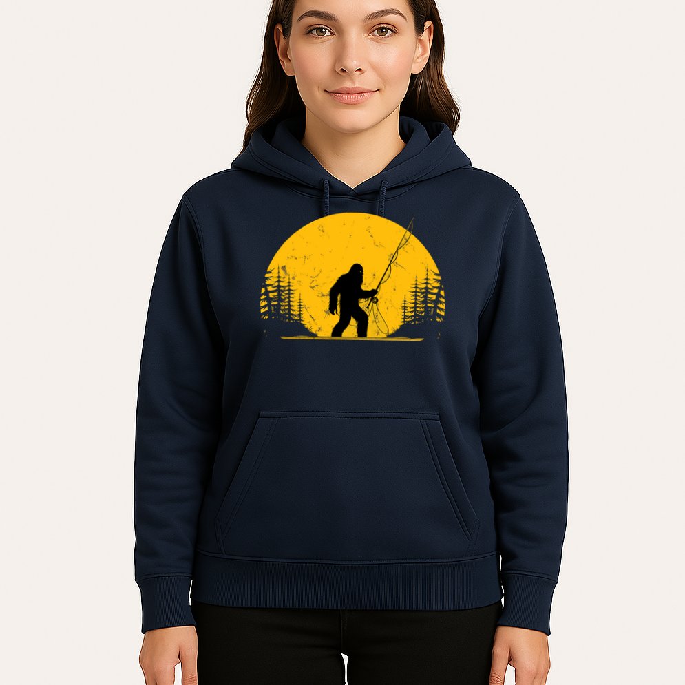 Sasquatch Fly Fishing Vintage Trout Fisherman Funny Hoodie