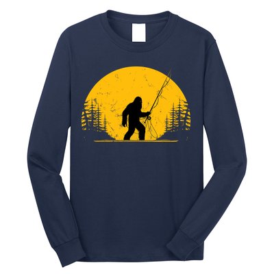 Sasquatch Fly Fishing Vintage Trout Fisherman Funny Long Sleeve Shirt
