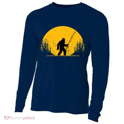 Sasquatch Fly Fishing Vintage Trout Fisherman Funny Cooling Performance Long Sleeve Crew
