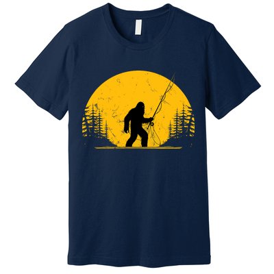 Sasquatch Fly Fishing Vintage Trout Fisherman Funny Premium T-Shirt