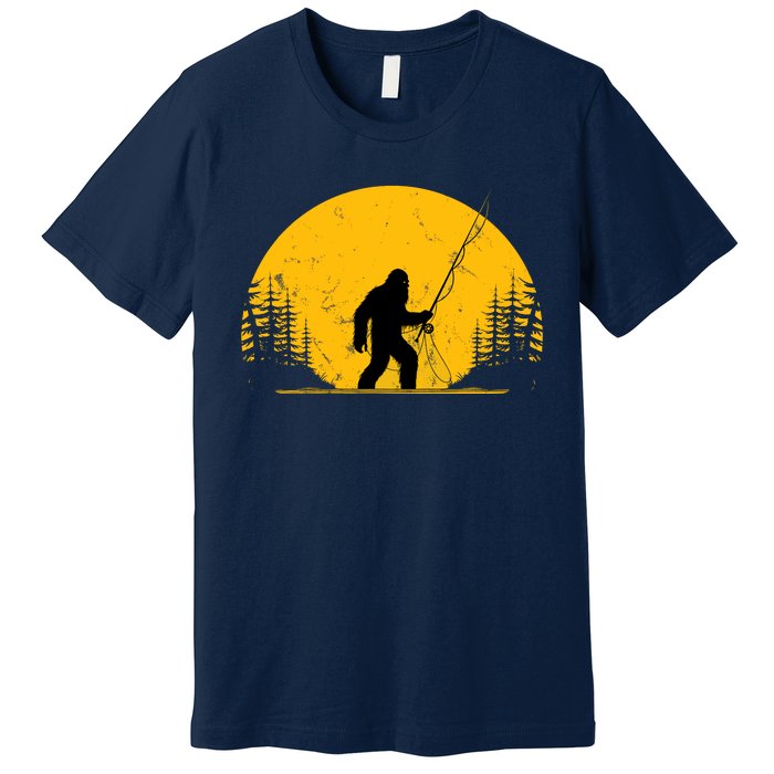 Sasquatch Fly Fishing Vintage Trout Fisherman Funny Premium T-Shirt