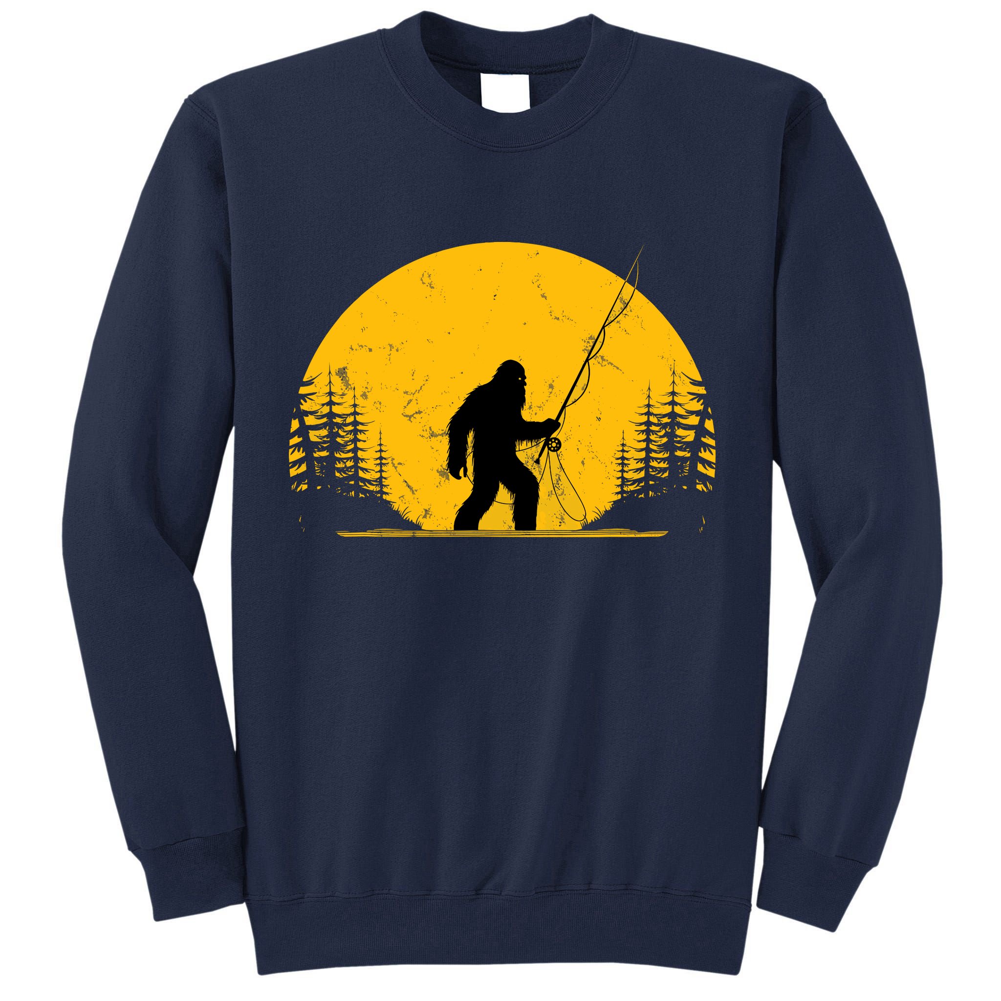 Sasquatch Fly Fishing Vintage Trout Fisherman Funny Tall Sweatshirt
