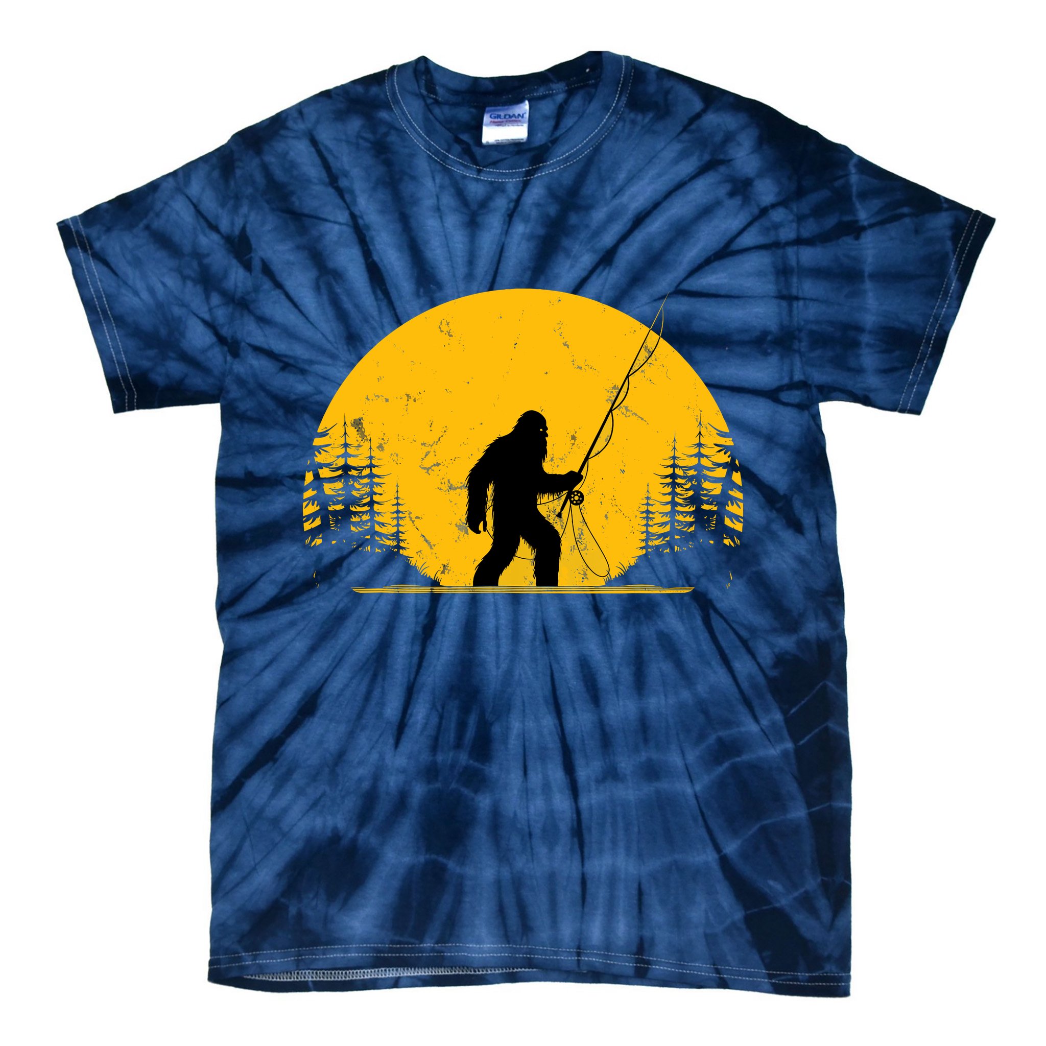 Sasquatch Fly Fishing Vintage Trout Fisherman Funny Tie-Dye T-Shirt