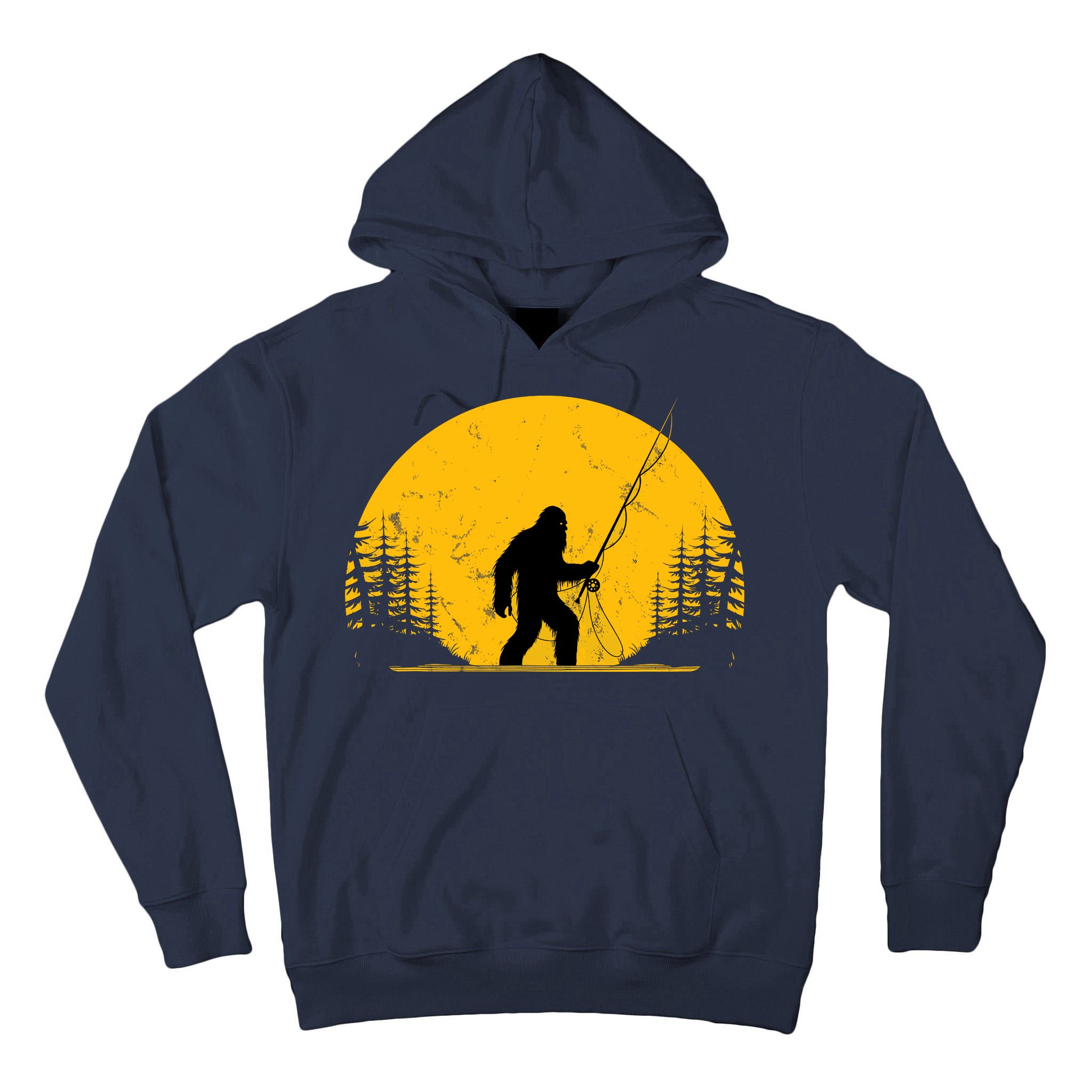 Sasquatch Fly Fishing Vintage Trout Fisherman Funny Tall Hoodie