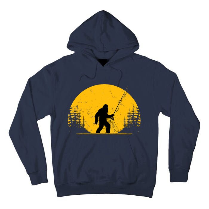 Sasquatch Fly Fishing Vintage Trout Fisherman Funny Tall Hoodie