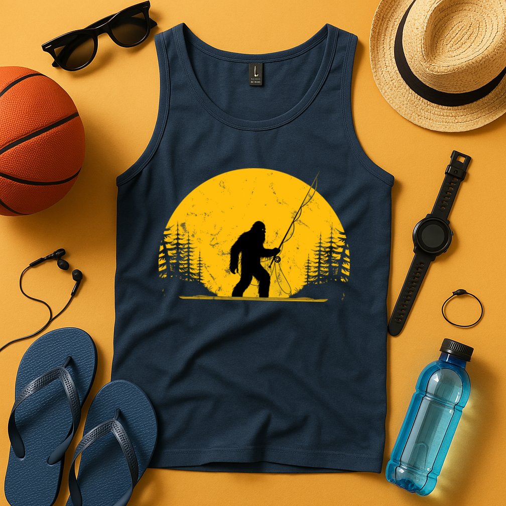 Sasquatch Fly Fishing Vintage Trout Fisherman Funny Tank Top