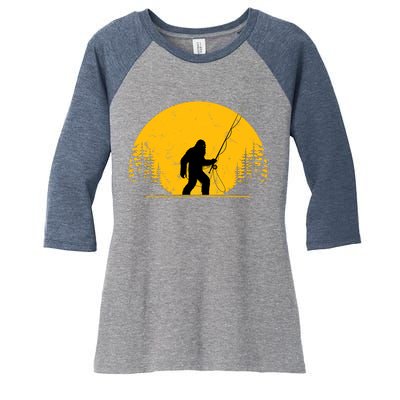 Sasquatch Fly Fishing Vintage Trout Fisherman Funny Women's Tri-Blend 3/4-Sleeve Raglan Shirt