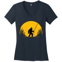 Sasquatch Fly Fishing Vintage Trout Fisherman Funny Women's V-Neck T-Shirt