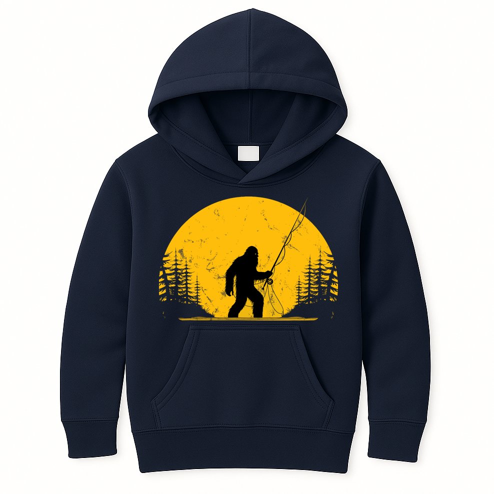 Sasquatch Fly Fishing Vintage Trout Fisherman Funny Kids Hoodie