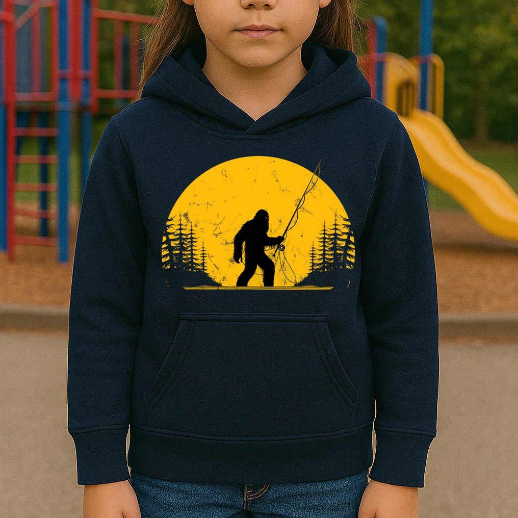 Sasquatch Fly Fishing Vintage Trout Fisherman Funny Kids Hoodie