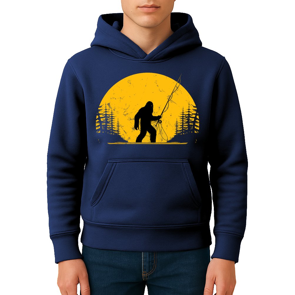 Sasquatch Fly Fishing Vintage Trout Fisherman Funny Kids Hoodie