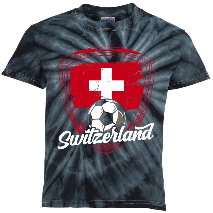 Switzerland Flag Football Vintage Soccer Team Pride Swiss Kids Tie-Dye T-Shirt