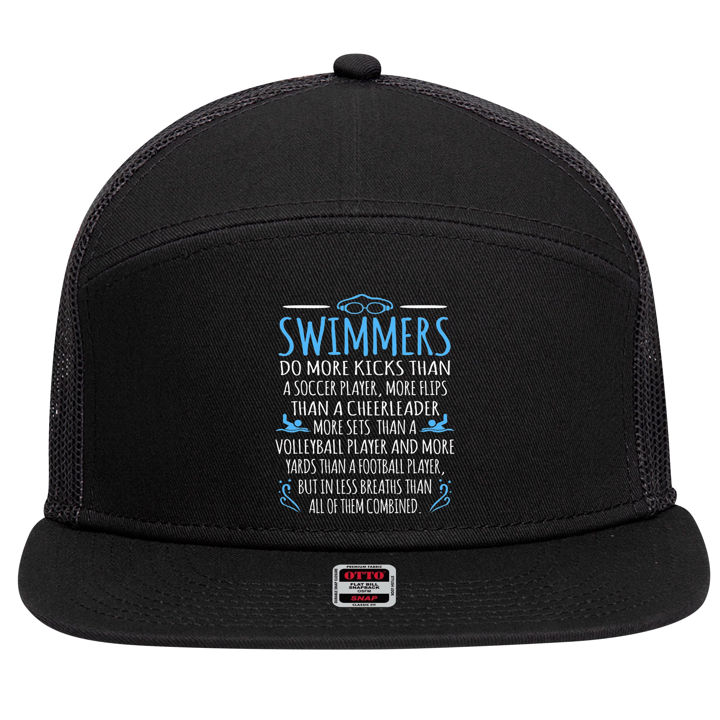Swimmers Facts Funny Swimming Coach 7 Panel Mesh Trucker Snapback Hat