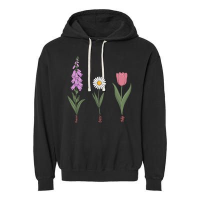 Subtle Floral Flowers Foxglove Daisy Tulip Vintage Art Garment-Dyed Fleece Hoodie