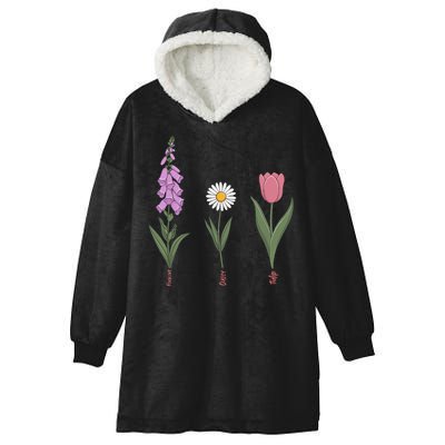Subtle Floral Flowers Foxglove Daisy Tulip Vintage Art Hooded Wearable Blanket