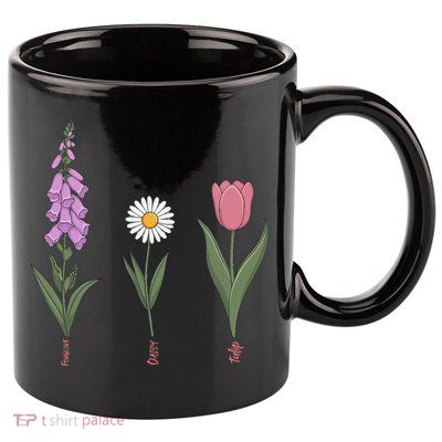 Subtle Floral Flowers Foxglove Daisy Tulip Vintage Art 11oz C Handle Ceramic Mug
