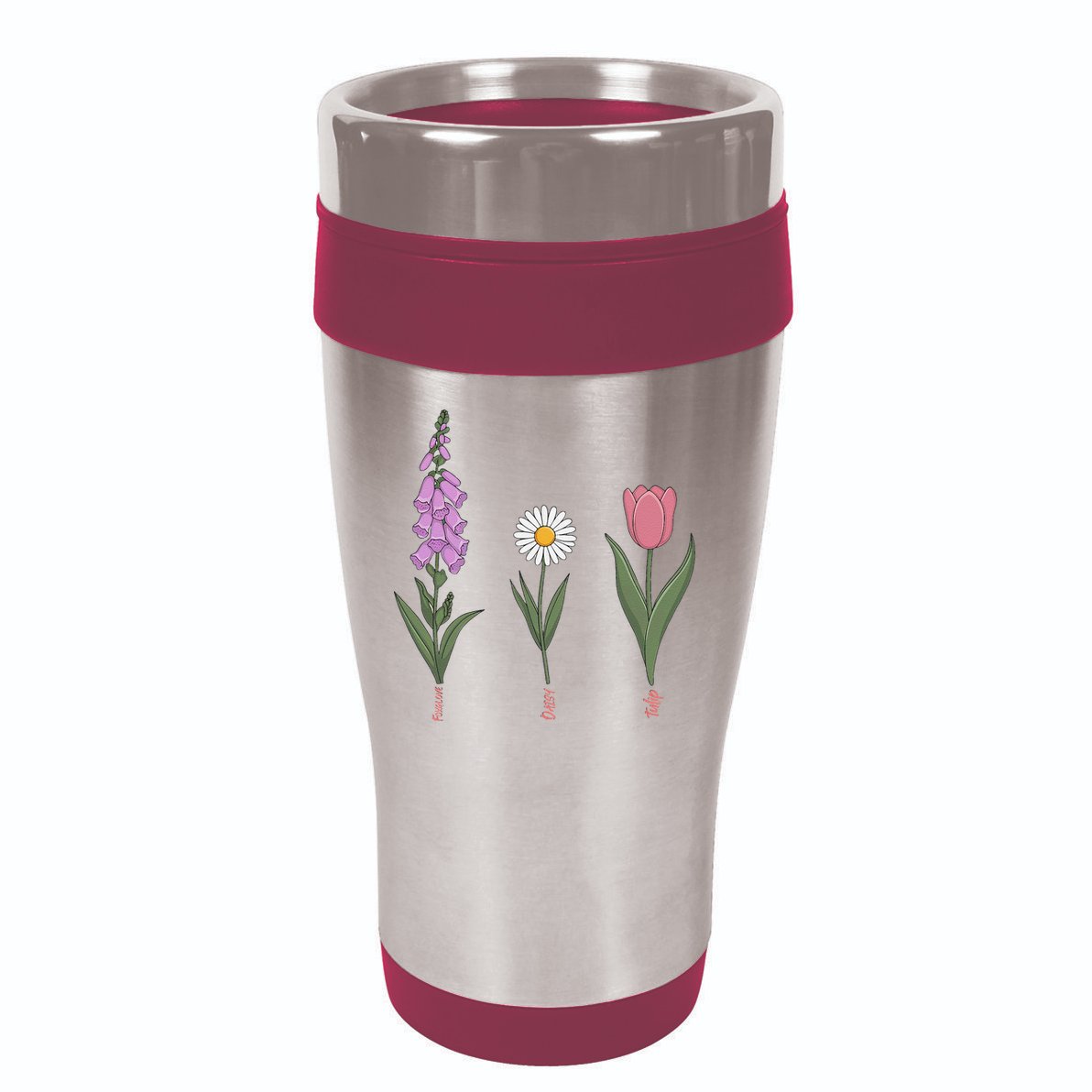 Subtle Floral Flowers Foxglove Daisy Tulip Vintage Art 16oz Travel Tumbler