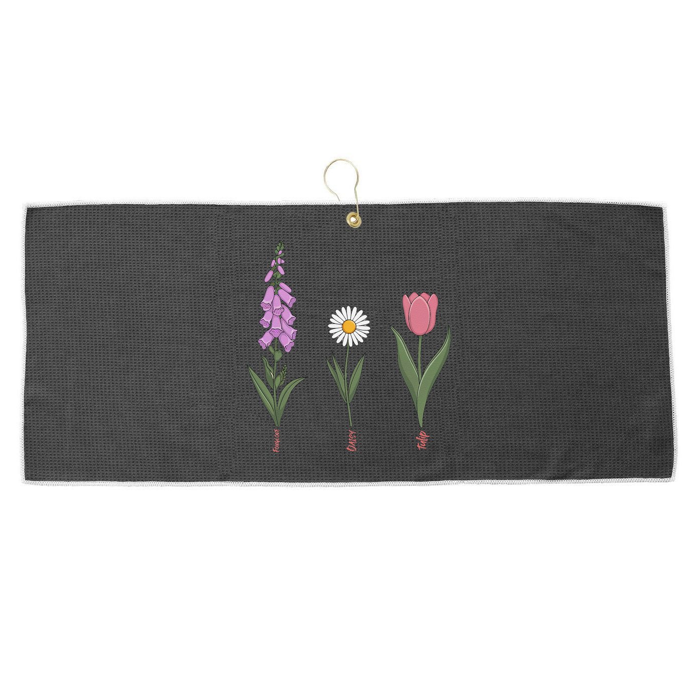 Subtle Floral Flowers Foxglove Daisy Tulip Vintage Art Large Microfiber Waffle Golf Towel