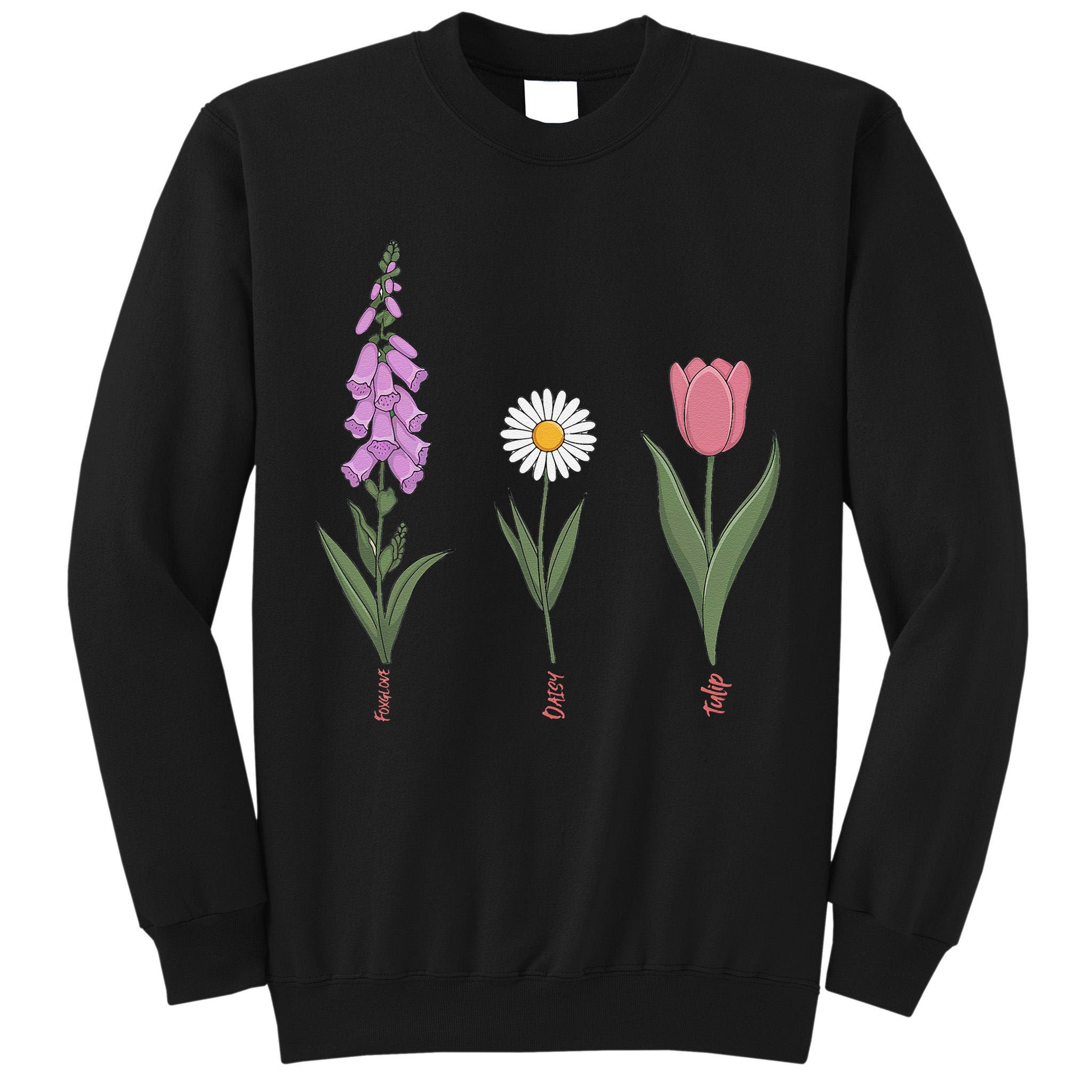 Subtle Floral Flowers Foxglove Daisy Tulip Vintage Art Tall Sweatshirt