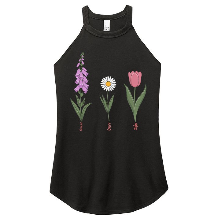 Subtle Floral Flowers Foxglove Daisy Tulip Vintage Art Women's Perfect Tri Rocker Tank