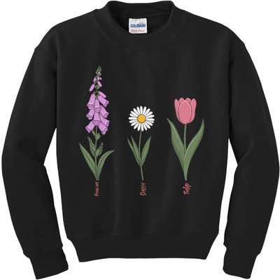 Subtle Floral Flowers Foxglove Daisy Tulip Vintage Art Kids Sweatshirt