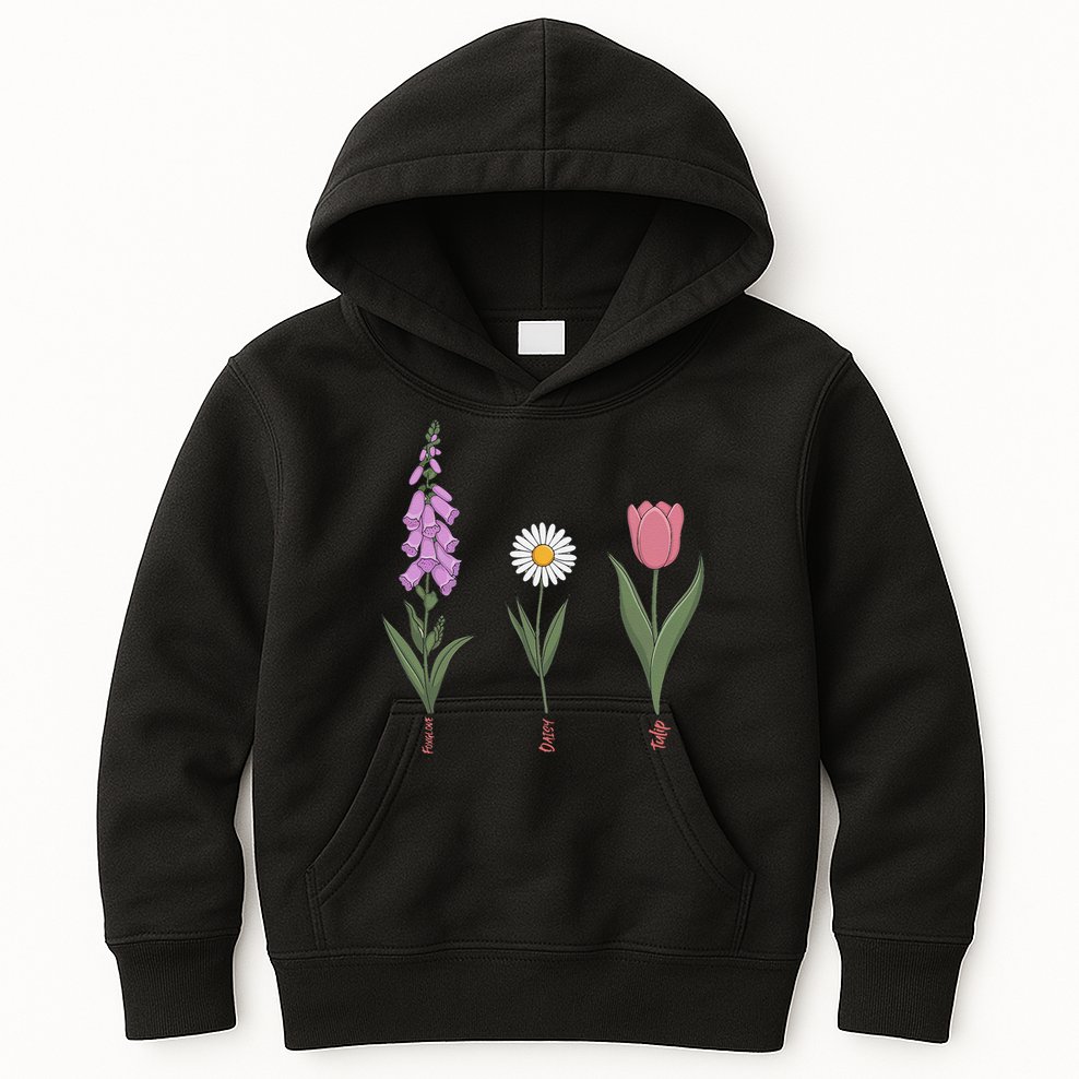 Subtle Floral Flowers Foxglove Daisy Tulip Vintage Art Kids Hoodie