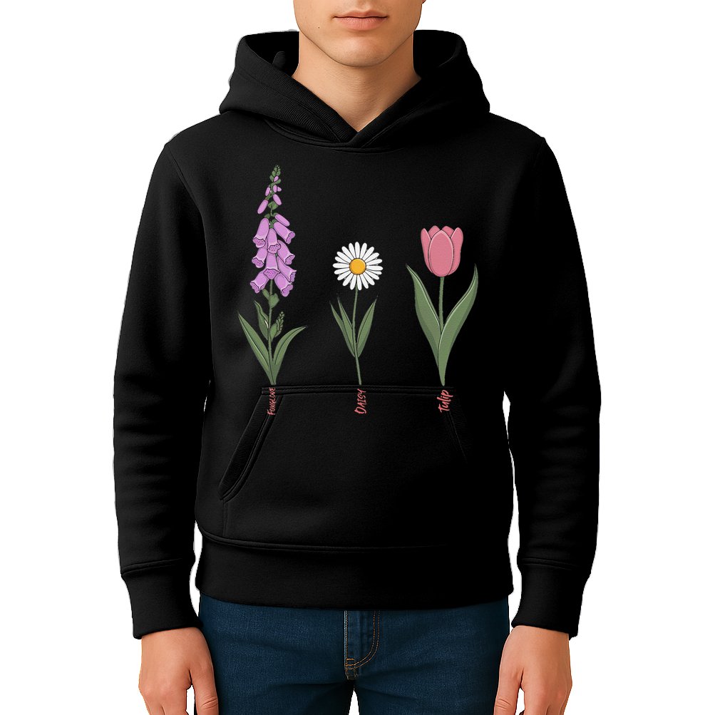 Subtle Floral Flowers Foxglove Daisy Tulip Vintage Art Kids Hoodie