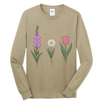 Subtle Floral Flowers Foxglove Daisy Tulip Vintage Art Tall Long Sleeve T-Shirt