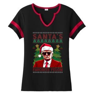 SantaS Favorite Felon President Trump Ugly Xmas Cool Gift Ladies Halftime Notch Neck Tee