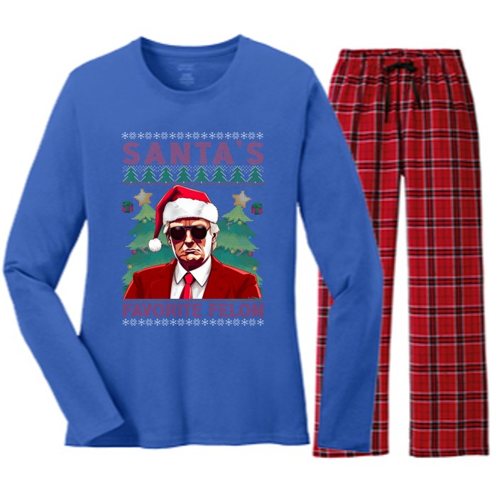 SantaS Favorite Felon President Trump Ugly Xmas Cool Gift Women's Long Sleeve Flannel Pajama Set 