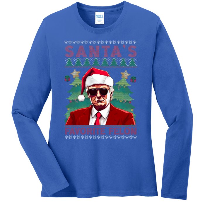 SantaS Favorite Felon President Trump Ugly Xmas Cool Gift Ladies Long Sleeve Shirt