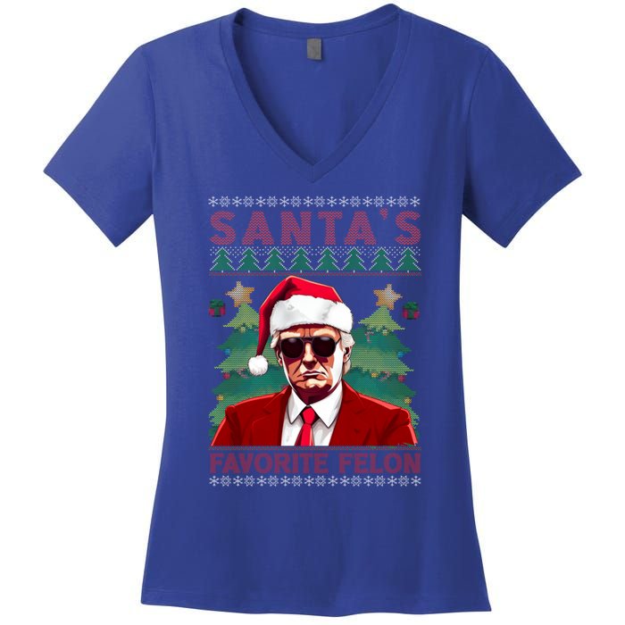 SantaS Favorite Felon President Trump Ugly Xmas Cool Gift Women's V-Neck T-Shirt