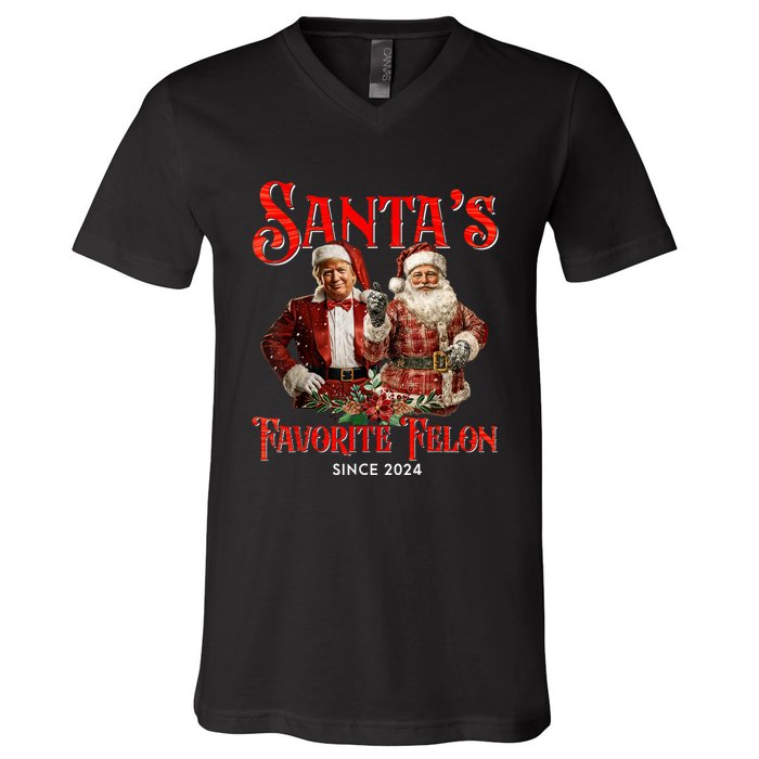 SantaS Favorite Felon Since 2024 Christmas Xmas Funny Trump V-Neck T-Shirt