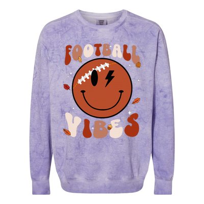 Smile Face Football Vibes Tis The Season Fall Thanksgiving Colorblast Crewneck Sweatshirt