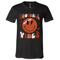 Smile Face Football Vibes Tis The Season Fall Thanksgiving V-Neck T-Shirt