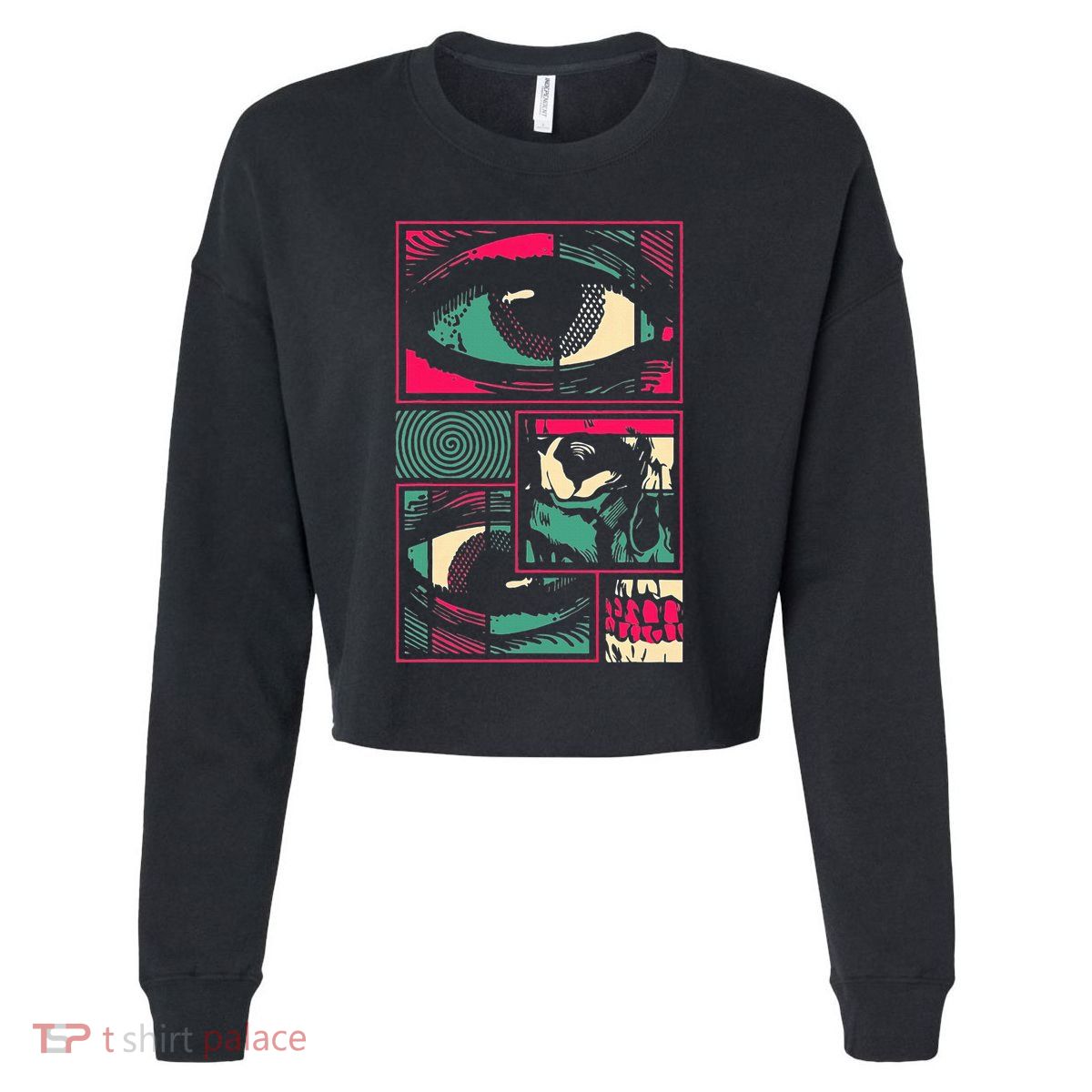 Soulisfree Facial Fragments Eye Surreal Psychedelic Art Cropped Pullover Crew